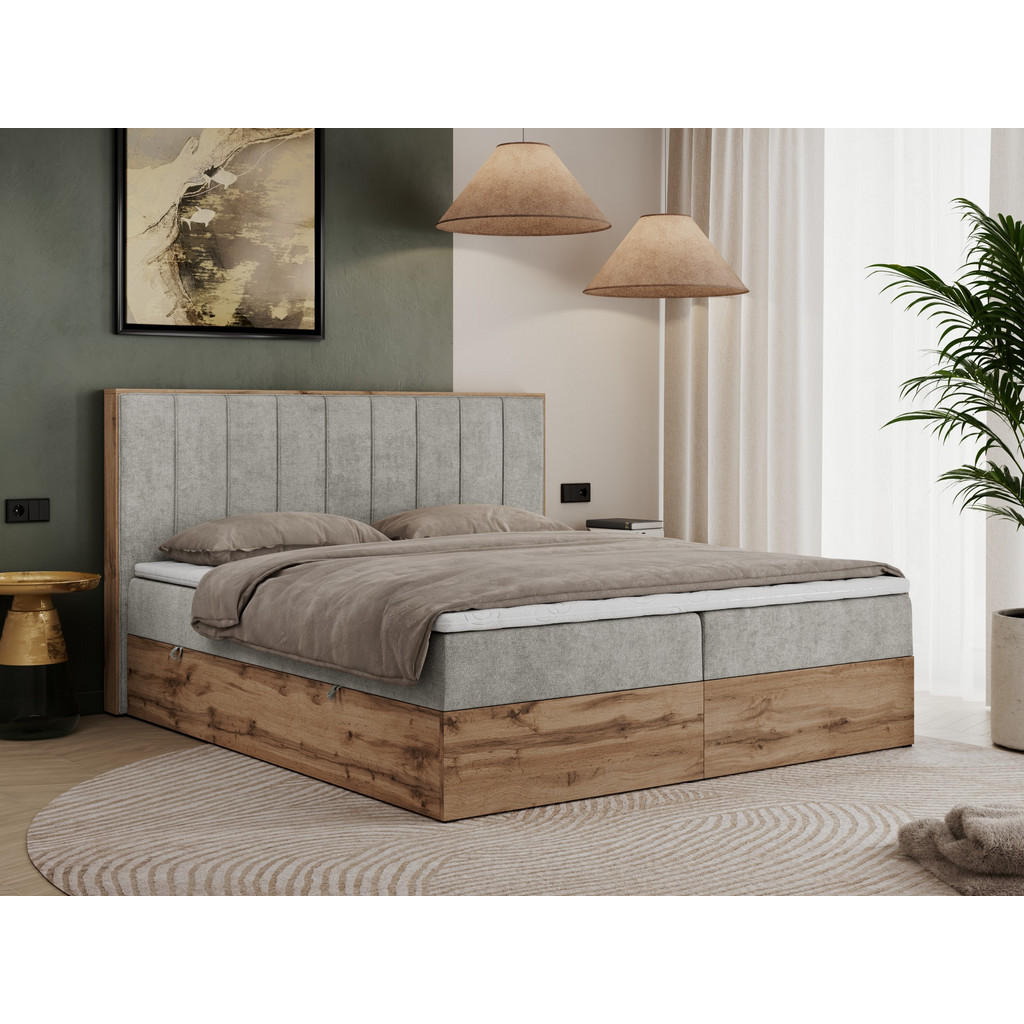 Thumbnail - MKS Boxbett, Hellgrau, Textil, 2-Sitzer, H4, Rechteckig, 200x200 cm, Schlafzimmer, Betten, Boxspringbetten