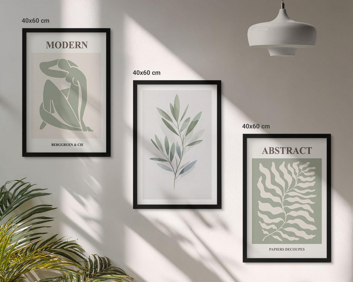 BILDER SET 3er Set - 40x60 cm Schwarzer Rahmen - Matisse Aquarell Boho-Design - Schwarz, Kunststoff (40/60cm) - TULUP