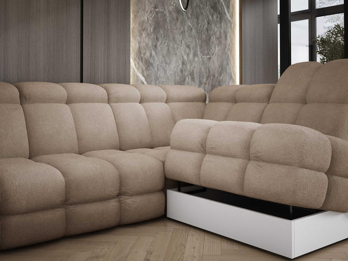 ECKSOFA TOLLO Anthology-stoff L-form 302x217x105 cm beige - Beige, Holz/Textil (217/302cm) - DomoHome