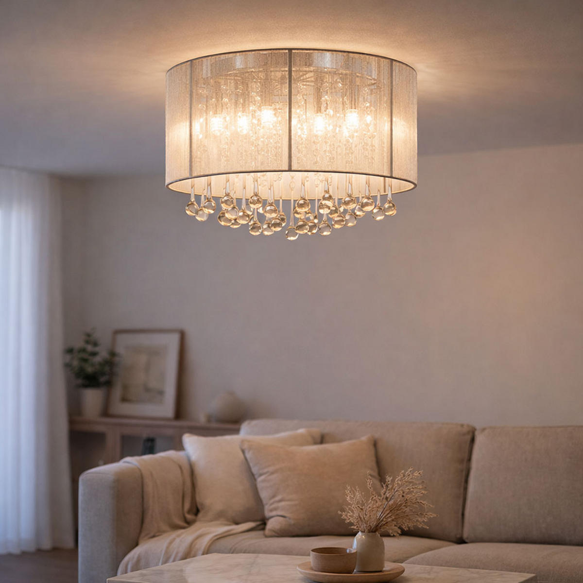 LED DECKENLEUCHTE Sierra Silber Kristalle klar - Silberfarben, Glas (40/40/29cm) - Globo Lighting