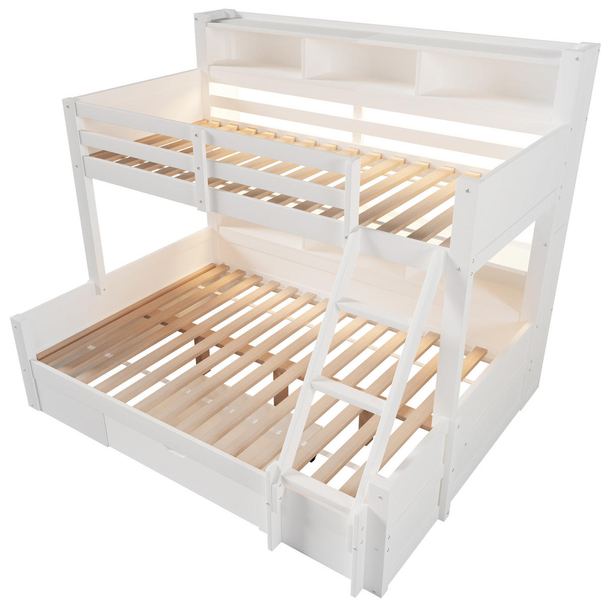 ETAGENBETT aus Kiefernholz 90x200/140x200 cm Weiß mit LED-Beleuchtung, Stauraum und Schublade - Weiß, Holzwerkstoff (90/200cm) - IVMEU