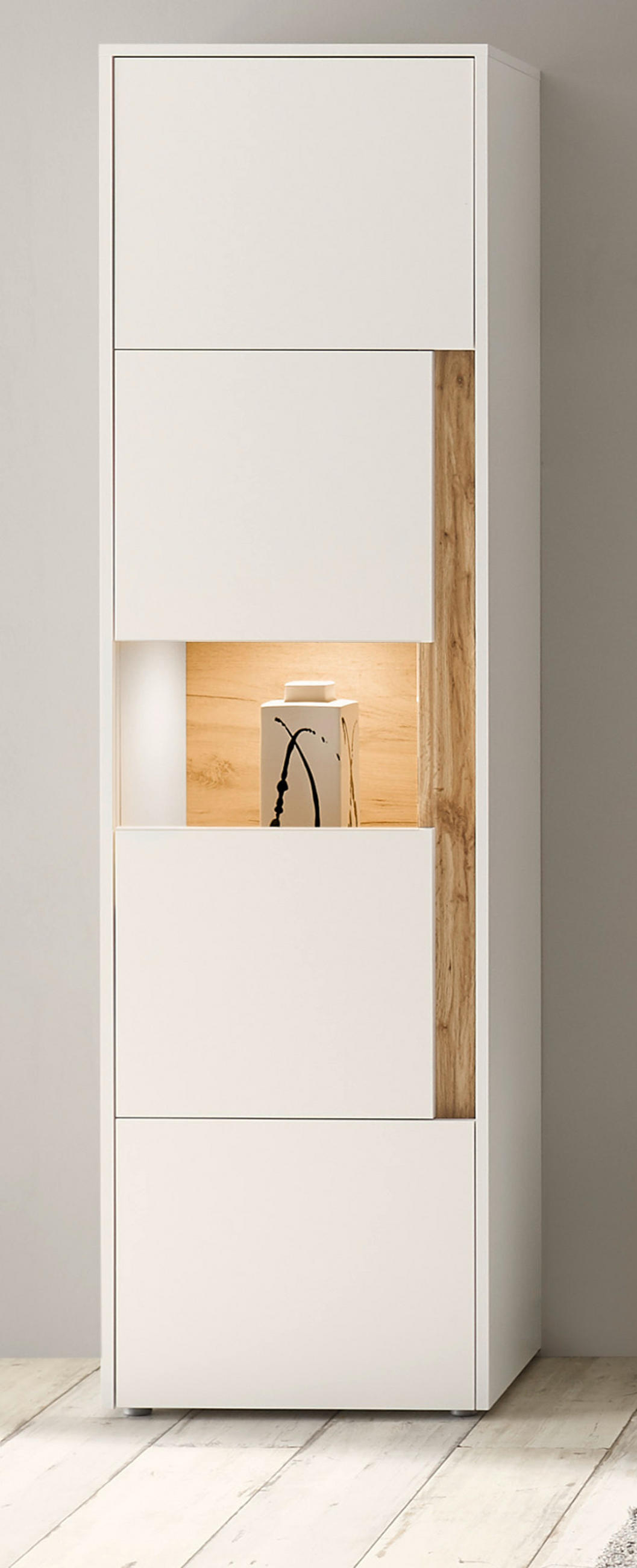 AKTENSCHRANK Weiß matt, Eiche Wotan 50 x 200 cm, Büroschrank mit viel Stauraum und 5 OH - Eichefarben/Silberfarben, Glas/Holzwerkstoff (50/200/40cm) - Furn.Design