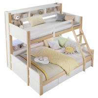 ETAGENBETT 90/200 + 140/200 cm mit LED-Beleuchtung und Stauraum in Weiß/Natur - Weiß, Holz - BEAOK