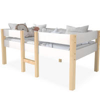 KINDERBETT 90/200 cm halbhoch aus Kiefer massiv mit Rausfallschutz und Leiter - Weiß, Holz (90/200cm) - BEAOK
