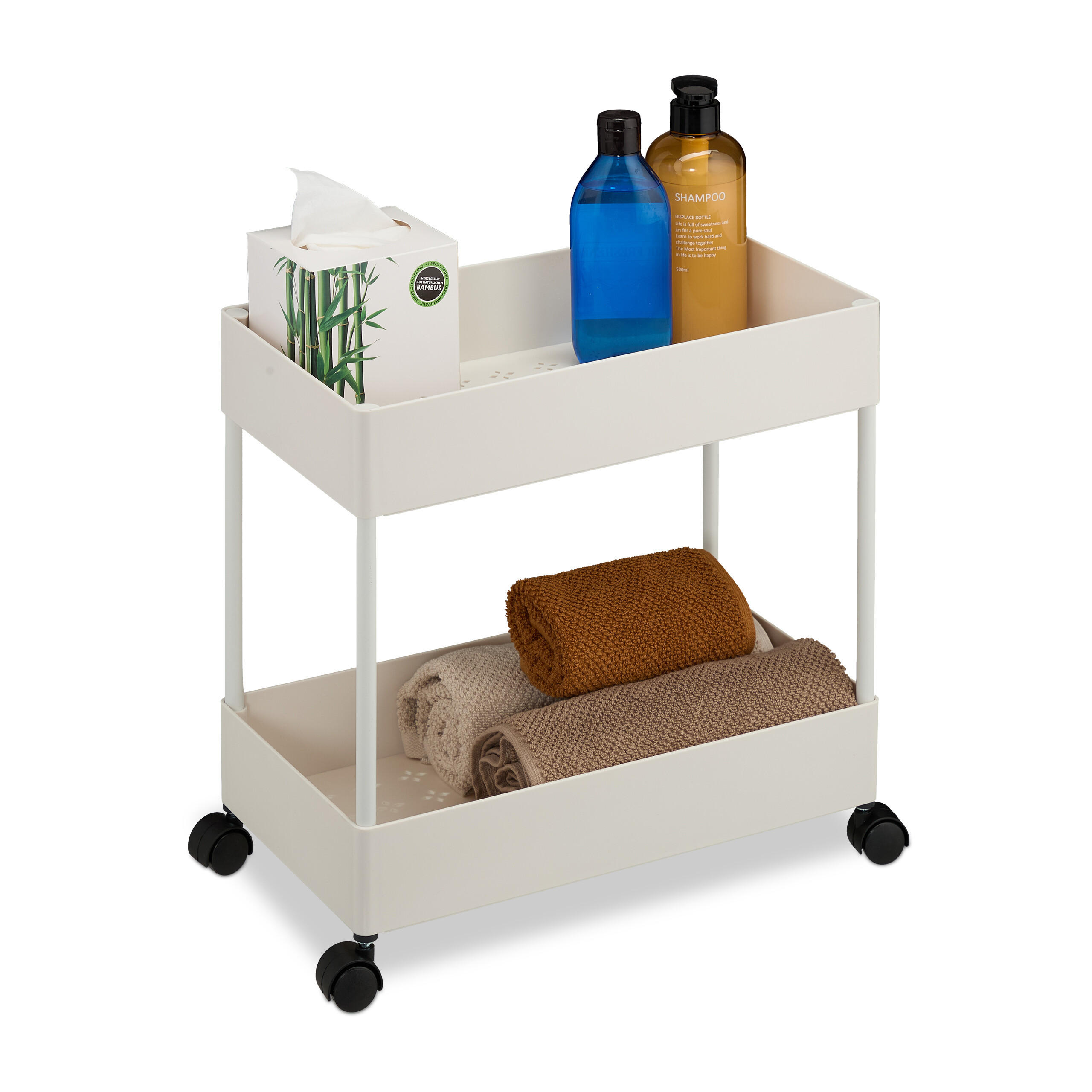 ROLLWAGEN - Weiß, Kunststoff/Metall (39.5/38/21.5cm) - Relaxdays