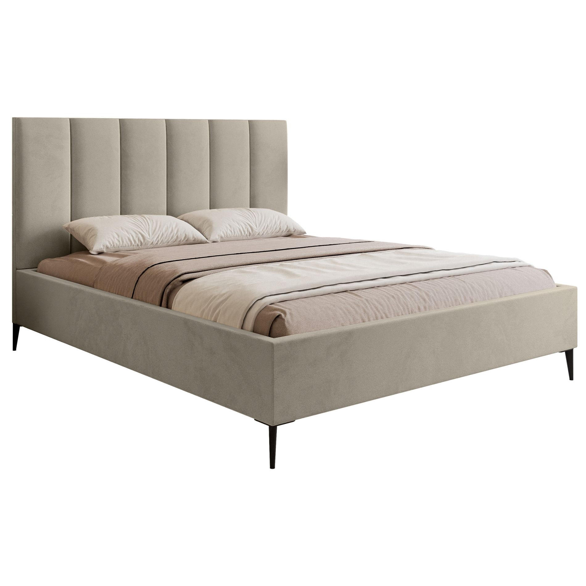 POLSTERBETT Masego Hellbeige mit Metallbeinen, Velours, 180x200 cm - Ecru/Schwarz, Textil/Metall (180/200cm) - Selsey