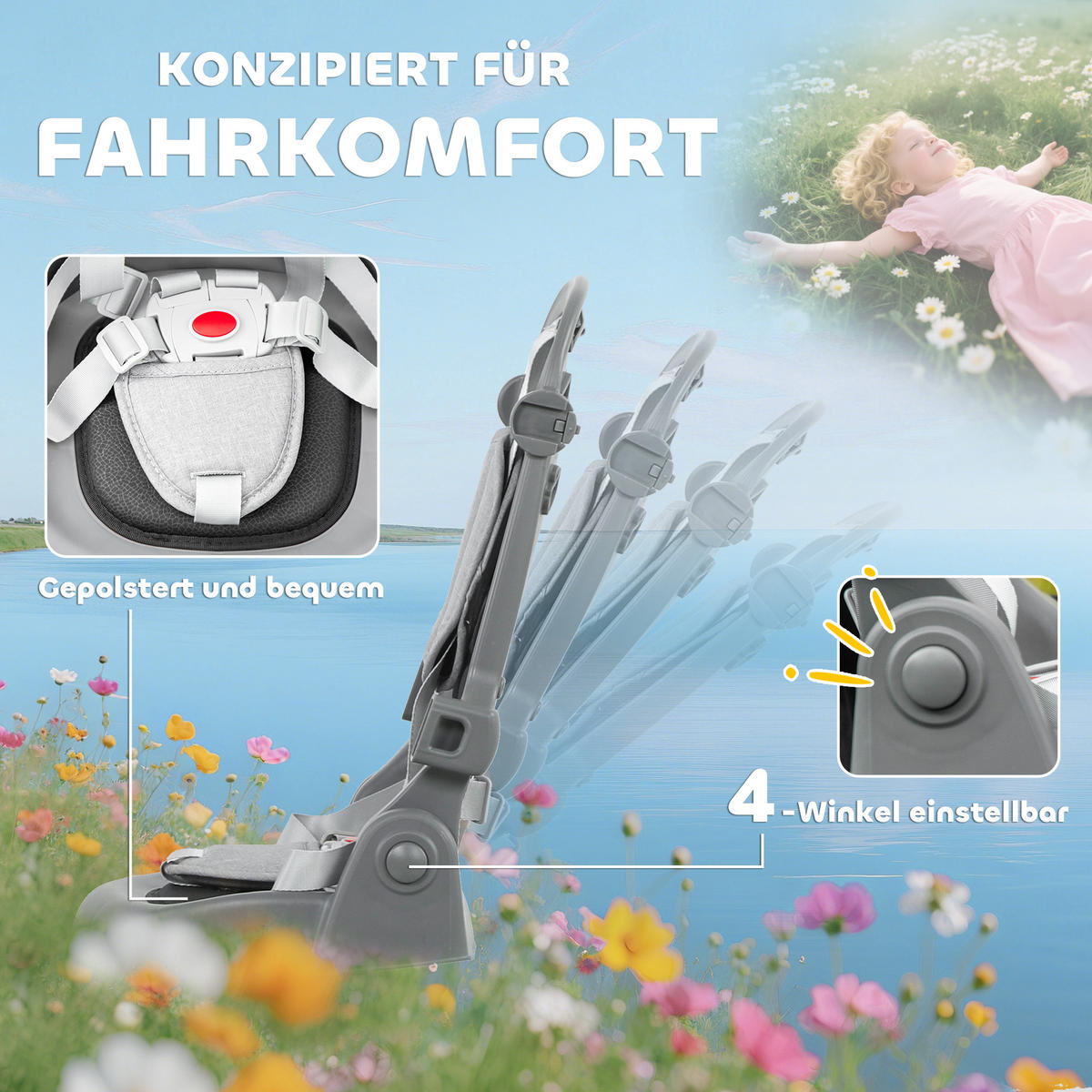 DREIRAD 6in1 mit Schubstange für 1-5 Jahre Kinderdreirad mit drehbarem Sitz Grau - Grau, Metall (111.5/52/98cm) - AIYAPLAY
