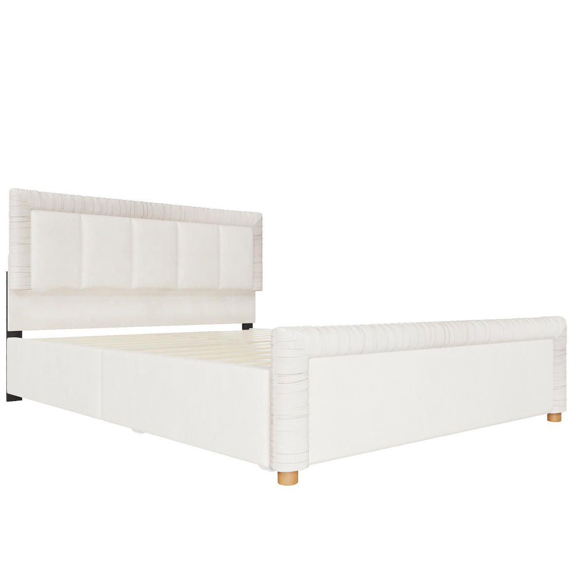 POLSTERBETT aus französischem Samt 140x200 cm Beige mit 2 Schubladen - Beige, Textil (140/200cm) - Modfu