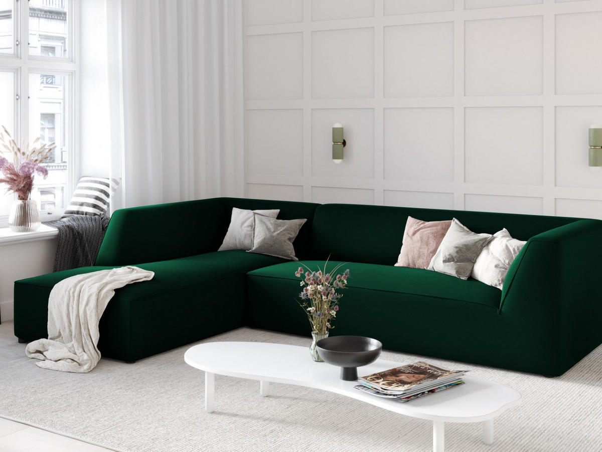 ECKSOFA links Ruby aus Samt flaschengrün 4 Sitzplätze - Grün, Textil (180/273cm) - Micadoni