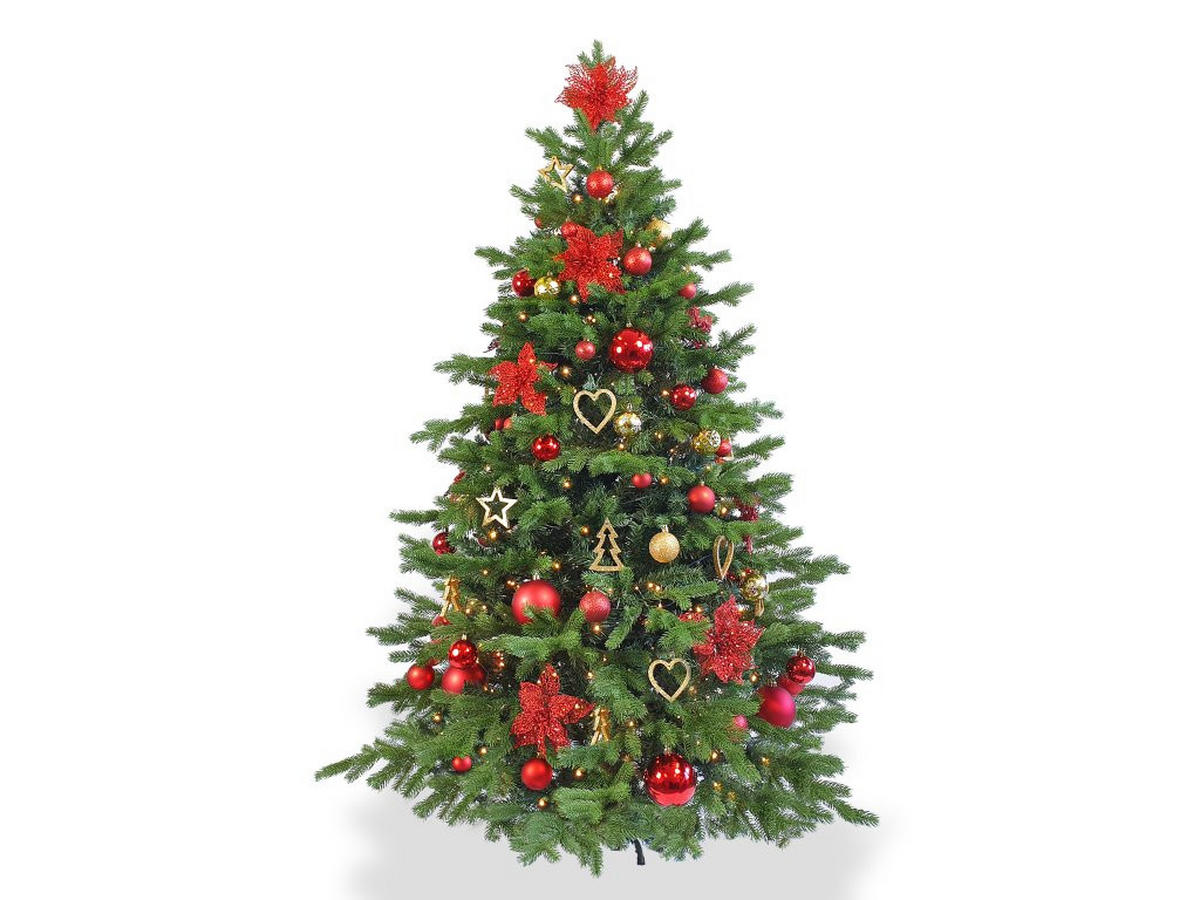 WEIHNACHTSBAUMSCHMUCK-SET WEIHNACHTSSTERNE 106-teilig, für Weihnachtsbäume 120–210 cm, inkl. Aufbewahrungsbox - Rot/Goldfarben, Holz/Kunststoff (55/50/75cm) - LAALU