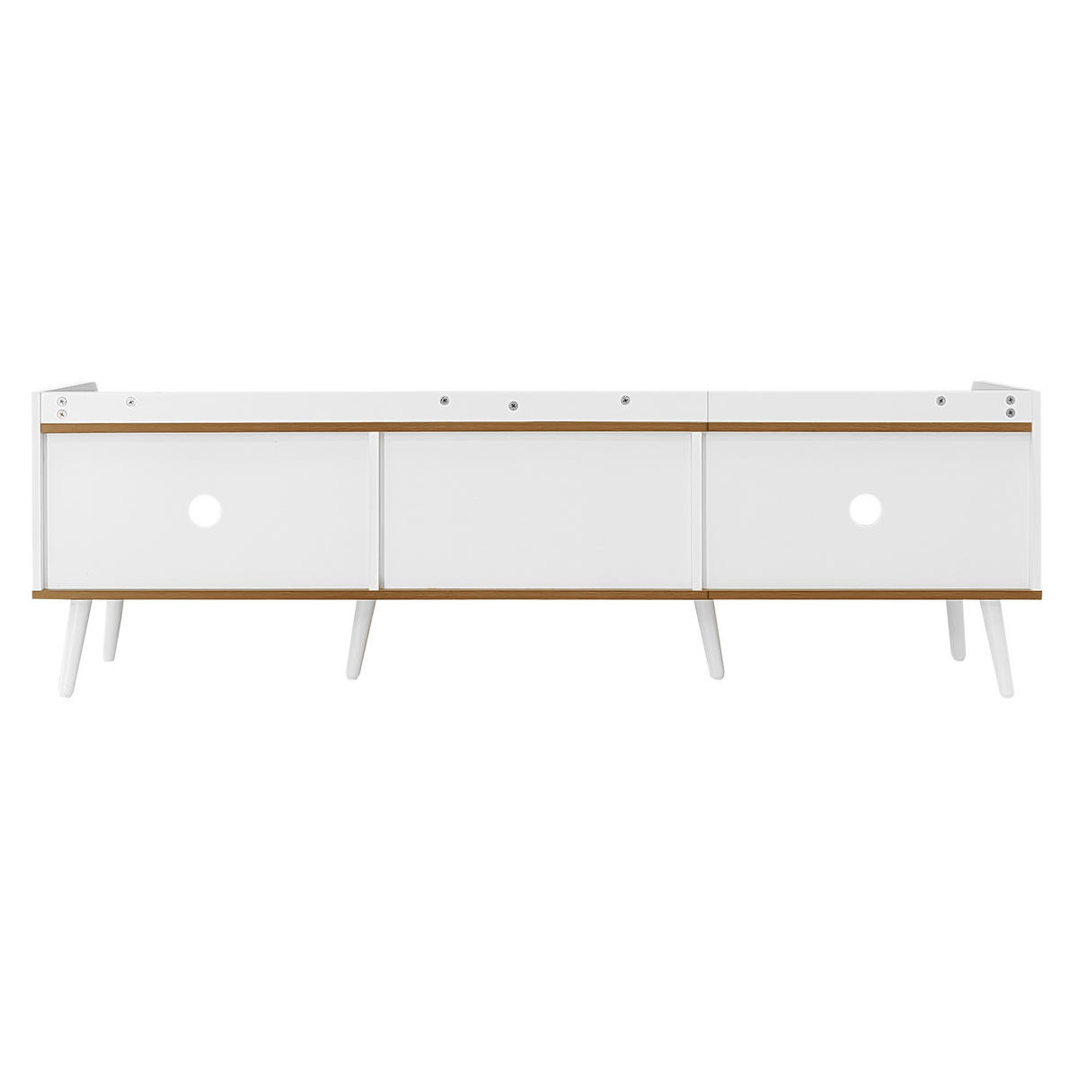 TV-BOARD aus MDF und Spanplatte 160x39x49,5 cm Weiß/Natur mit 3 Türen, erhöhtem Rand und Kippschutz - Weiß, Holzwerkstoff (160/49.5/39cm) - Modfu