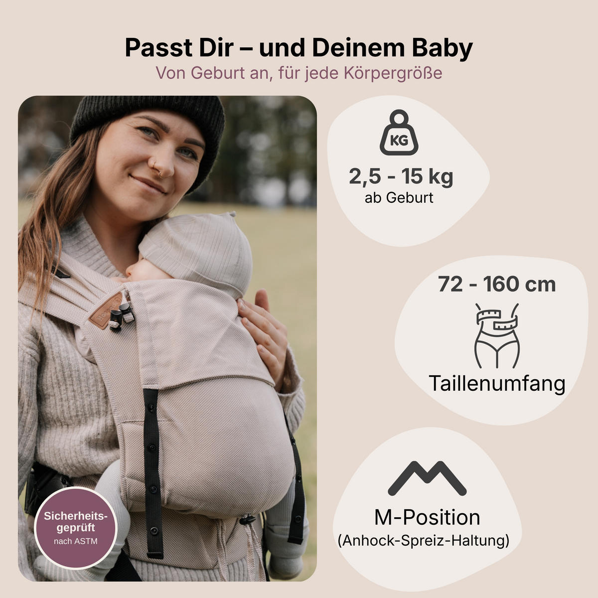 BABYTRAGE Primeo - Creme, Textil (26.5/7.2/38.5cm) - Hoppediz