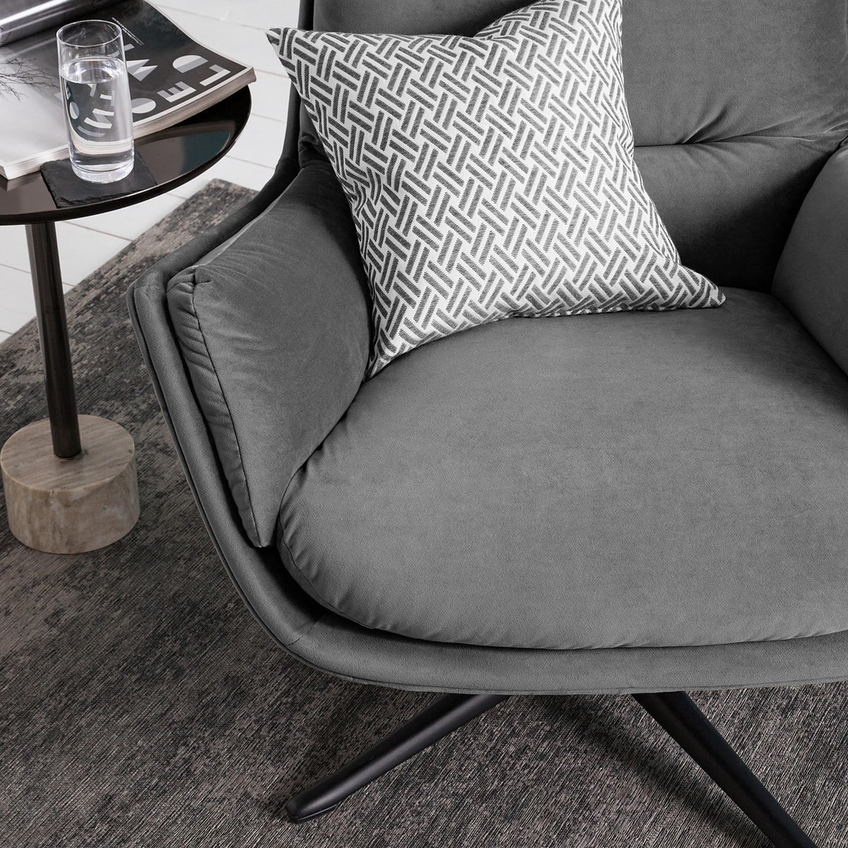 SESSEL mit Kreuzfuß - Schwarz/Grau, Textil/Metall (83/95/97cm) - home24