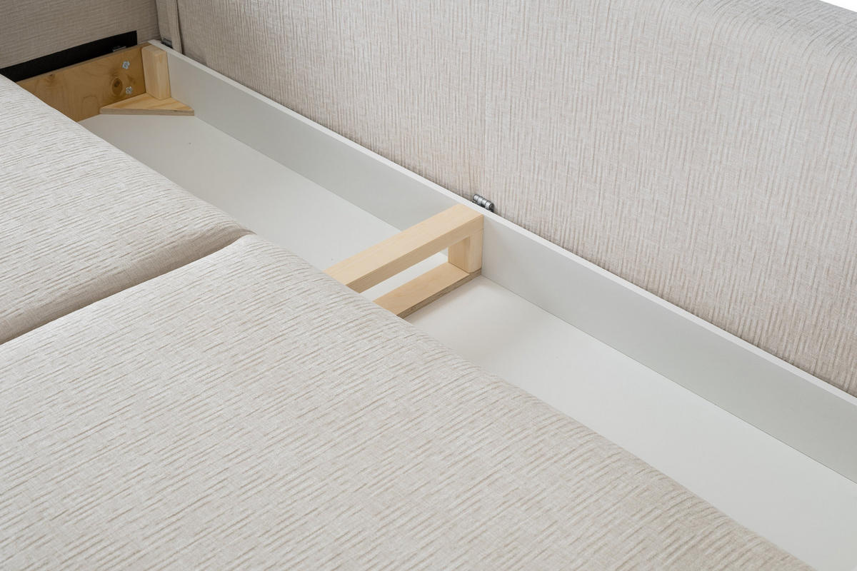 BETTSOFA UNO Beige Chenille-Stoff mit Schlaffunktion - Beige, Holz (240/90/108cm) - MASSENO