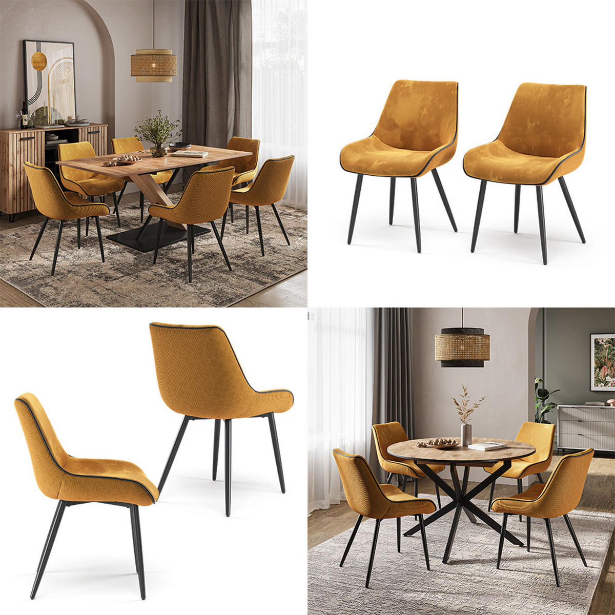 ESSZIMMERSTUHL Eleganza Gelb 2er Set - Dunkelgelb, Metall (53.5/85/59cm) - Vicco