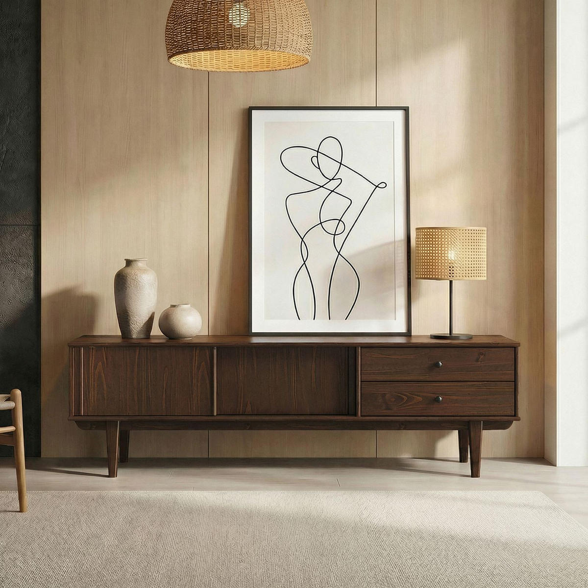 LOWBOARD SIMONA nussbaum - Nussbaumfarben, Holz (175/52/41cm) - IDIMEX