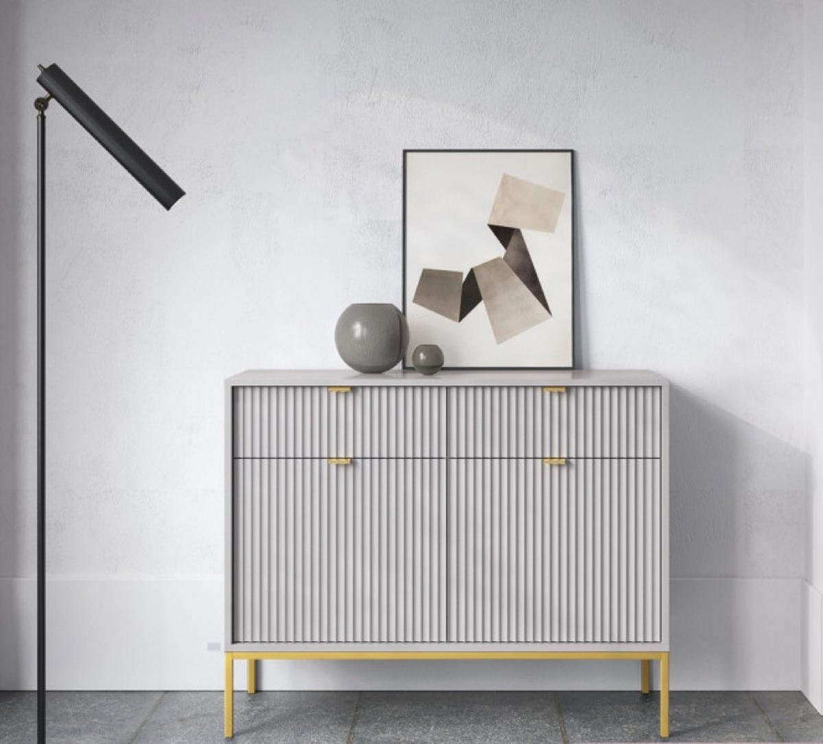 SIDEBOARD Grau KSZ104 Goldfarbene Beine Mit Metallgestell - Grau, Holzwerkstoff (104/83/39cm) - Sepro Meble