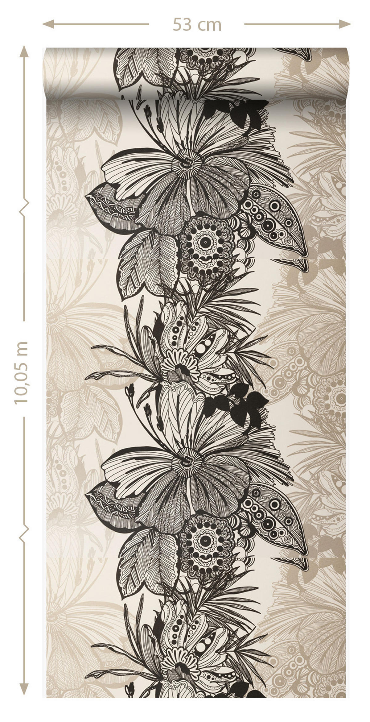 TAPETE Blumen 52 cm x 10.05 m - Schwarz, Papier (52/1000cm) - Origin Wallcoverings