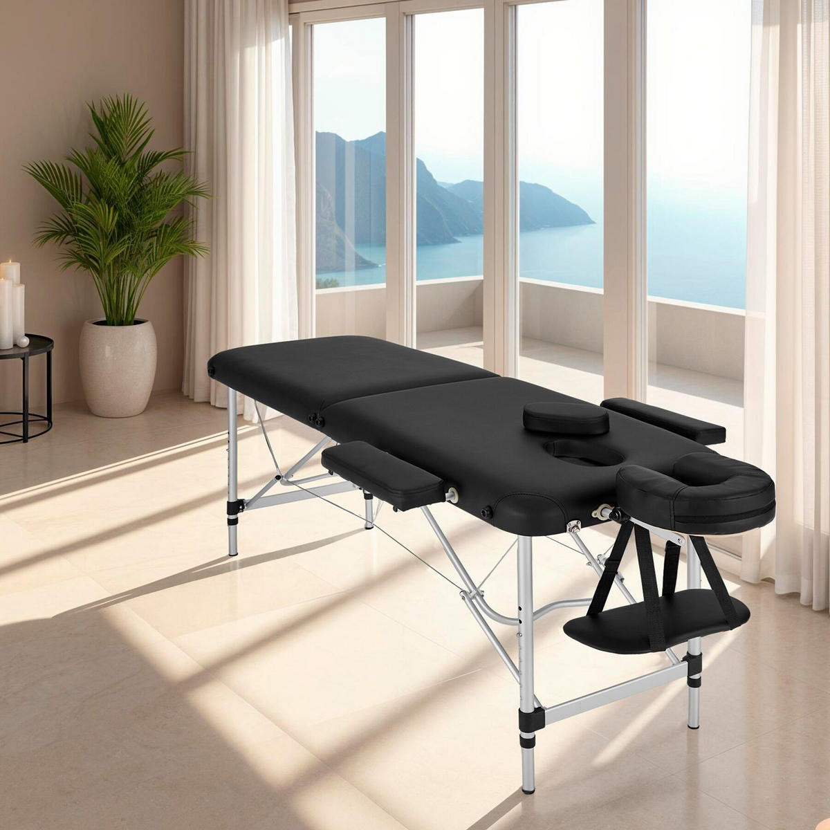 MASSAGELIEGE 2 Zonen, 210 x 95 x 89 cm,schwarz - Schwarz, Metall (60/89/205cm) - tectake