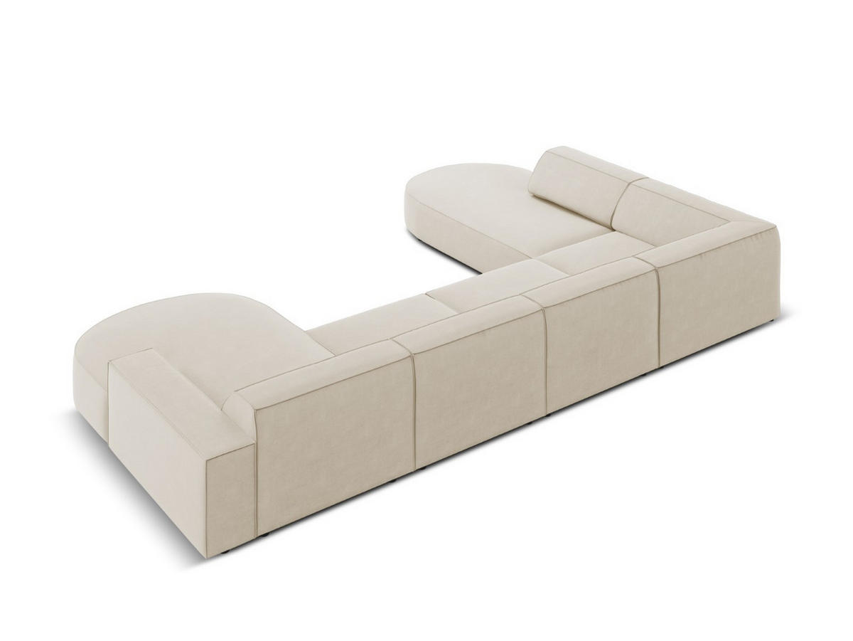 PANORAMASOFA links Jodie aus Samt dunkelbeige 7 Sitzplätze - Mokka, Textil (262/70/364cm) - Micadoni