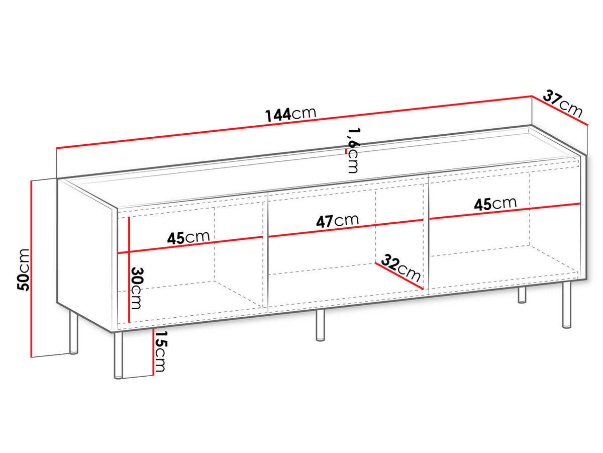 TV-LOWBOARD Tewos 144 - Nussbaumfarben/Schwarz, Holzwerkstoff/Metall (144/50/37cm) - MIRJAN24