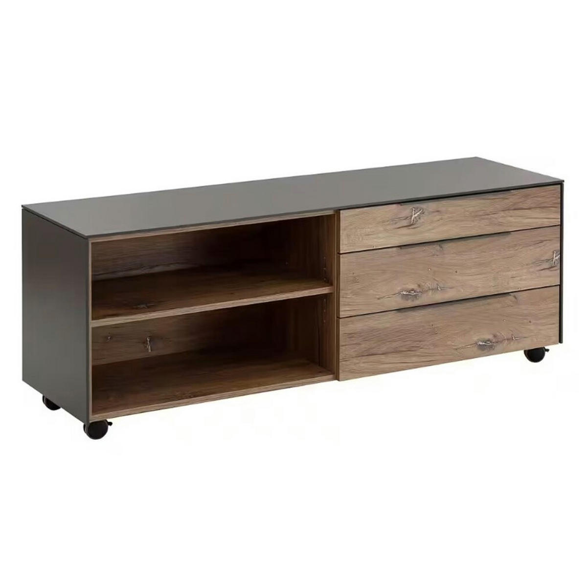 SCHREIBTISCH Tajo in Zinneiche & Metall Anthrazit mit Container – Maja Möbel - Braun, Holzwerkstoff (77/190/76cm)