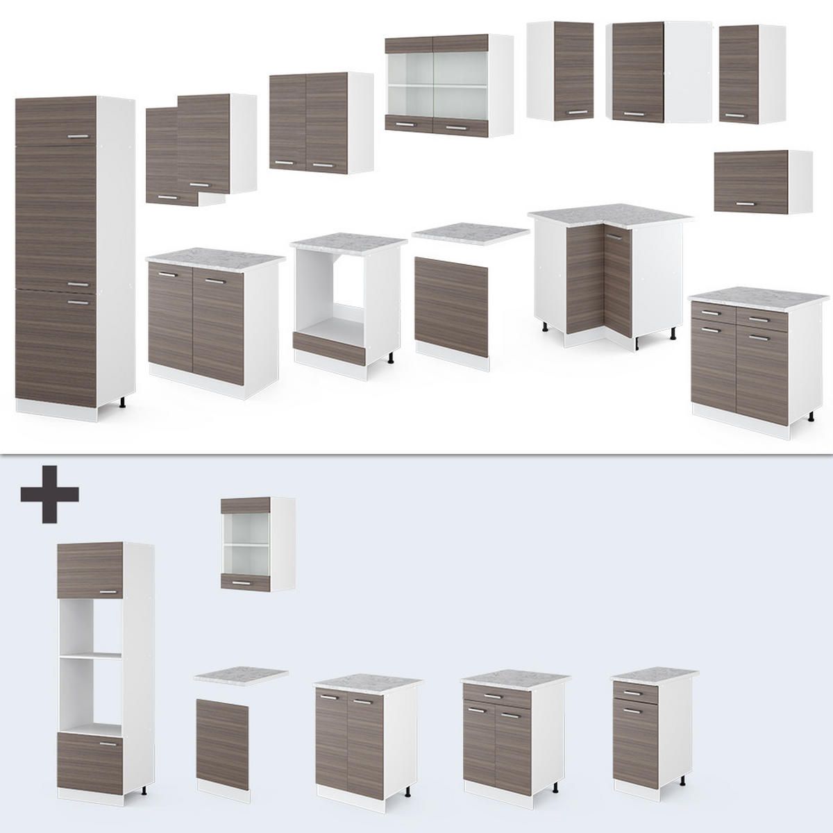 ECKKÜCHE R-Line Edelgrau/Weiß 227 x 287 cm, AP Eiche - Braun/Weiß, Holzwerkstoff (287/81.6/60cm) - Vicco