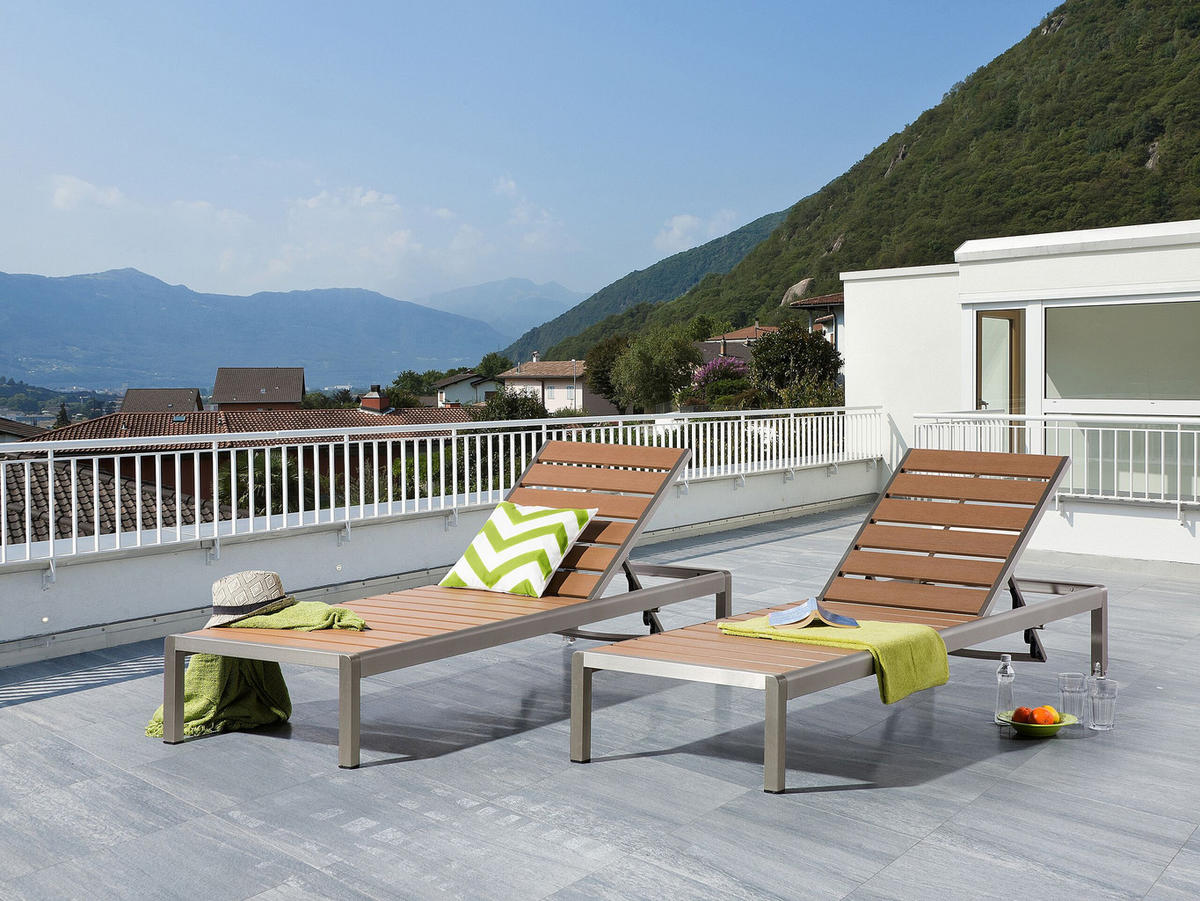 GARTENLIEGE hellbraun/silber Nardo - Hellbraun/Silberfarben, Metall (64/93/198cm) - Beliani