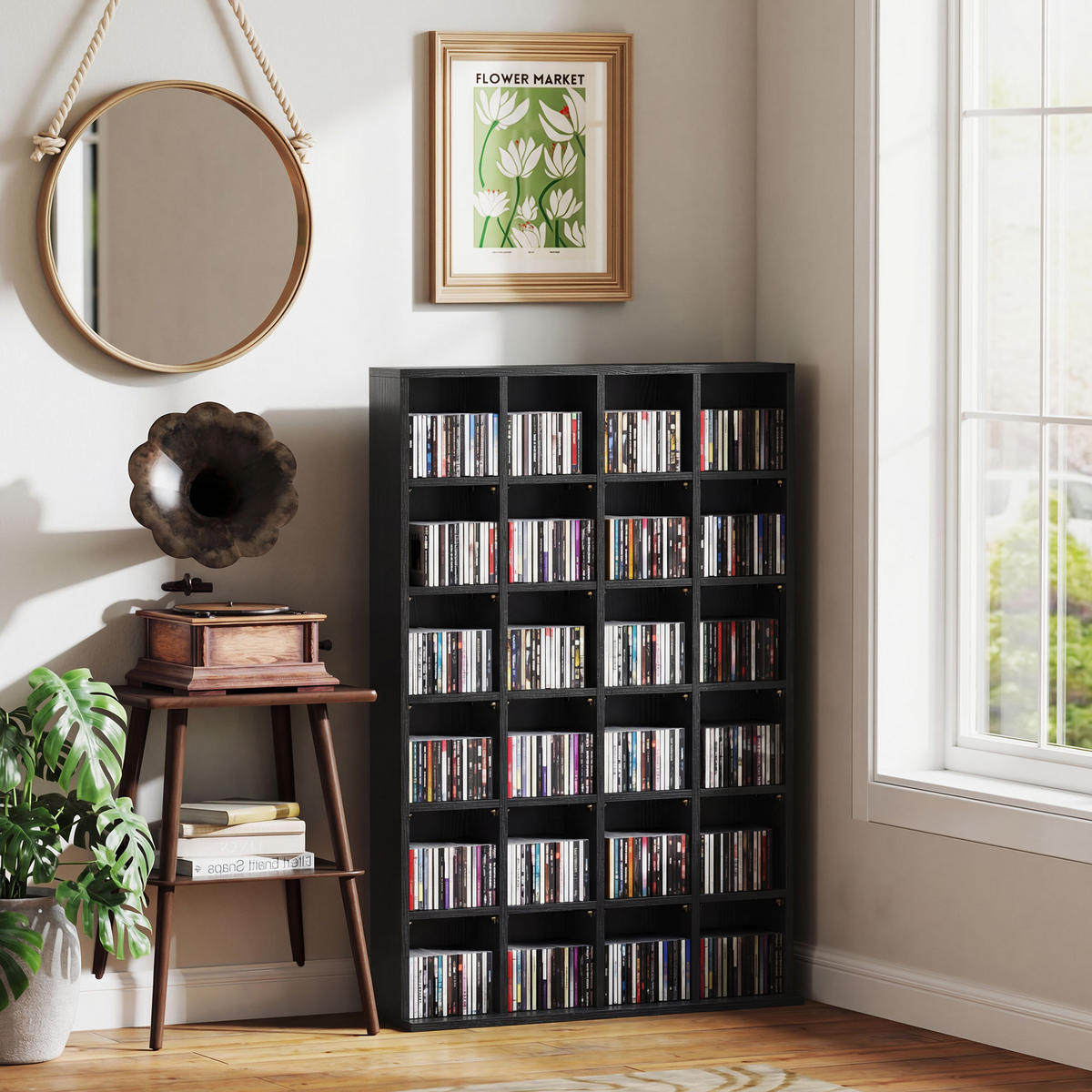 CD-REGAL DE-14442 für 456 CDs/336 DVDs, verstellbare Böden Schwarz - Schwarz, Holzwerkstoff (20/130.5/89cm) - ComfortXL