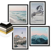 WANDBILDER 4er-Set - 50x50 cm & 40x60 cm Schwarzer Rahmen - Pferde, Bewegung, Strand, Leuchtturm, Berge - Schwarz, Kunststoff (50/50cm) - ArtPrintCave