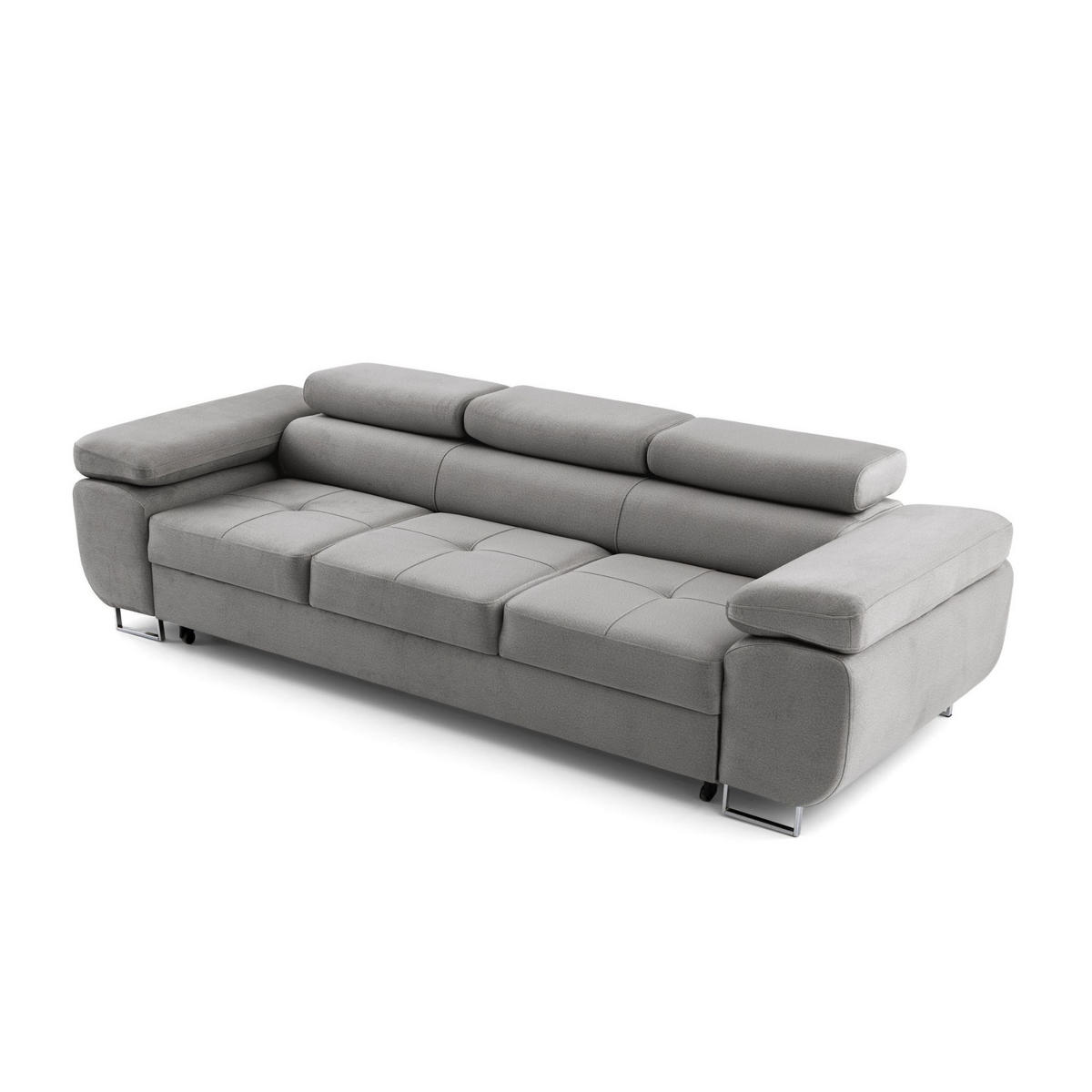 3-SITZER-SOFA WILD mit Schlaffunktion 127x190 Velours Grau - Chromfarben/Grau, Holz/Textil (262/90/102cm) - Muffo