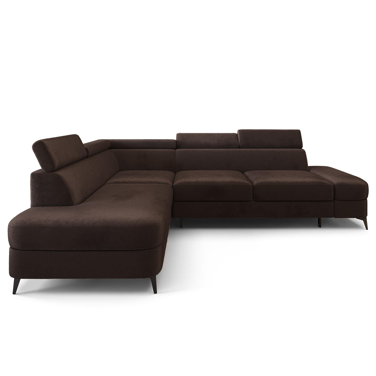 ECKSOFA AVISE M L-S Braun Velours-Stoff mit Schlaffunktion - Braun, Holzwerkstoff/Textil (268/195cm) - MASSENO