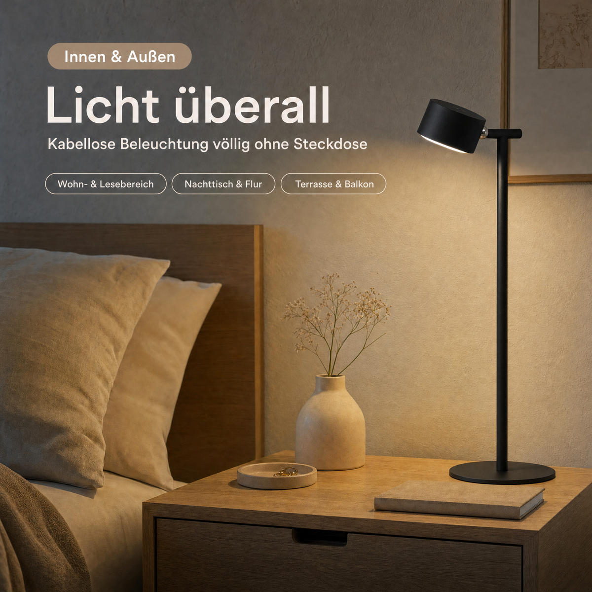 LED-AKKU-STEHLEUCHTE 3 in 1 Schwarz Höhe bis zu 120 cm Metall - Schwarz, Metall (16/16/120cm) - Northpoint
