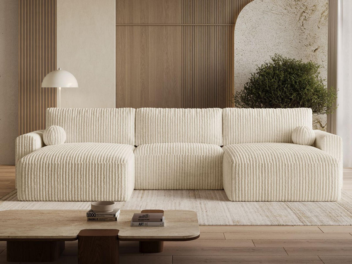 ECKSOFA U Aurora Beige - Beige, Holz/Textil (369/145cm) - Graingold