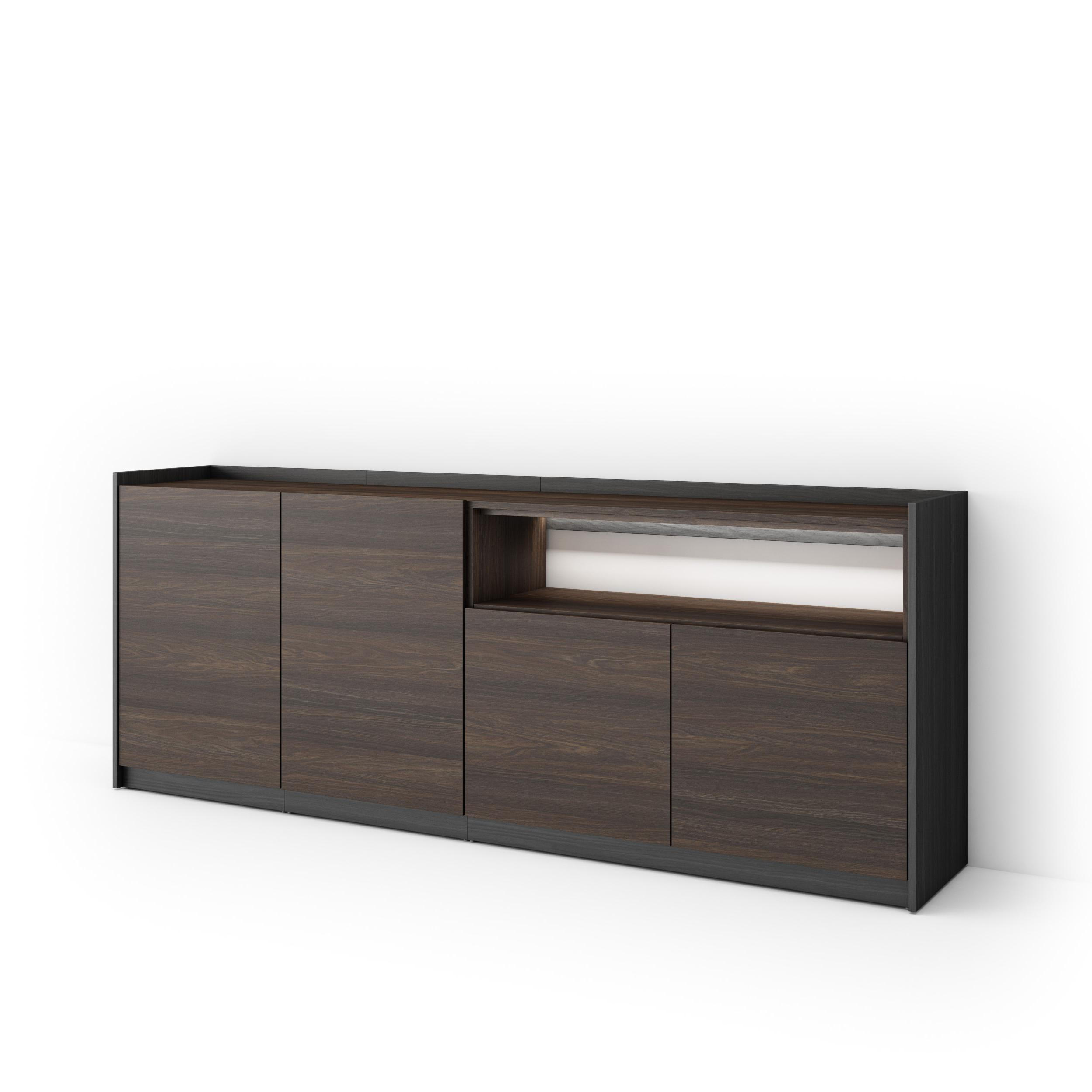 SIDEBOARD, Dunkler Eiche und Schwarz, 207/37/80cm, mit Led - Dunkelbraun, Holzwerkstoff (207/80/37cm) - Skraut Home