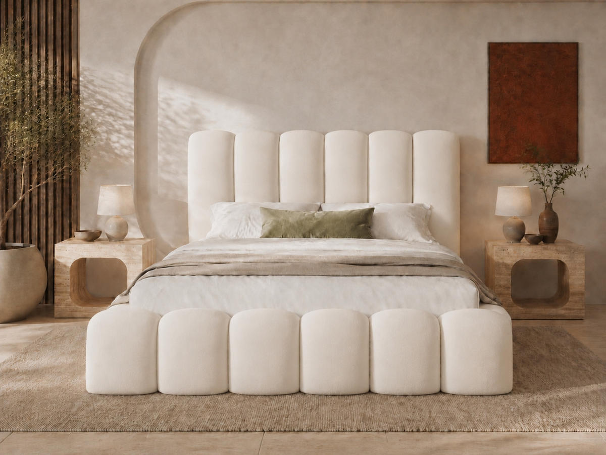 POLSTERBETT MELLOW 200x200 cm in Beige, gepolstertes Kopfteil, Lattenrost, Bettkasten, Velvet-Stoff - Beige, Holz/Textil (200/200cm) - EMLAR Home