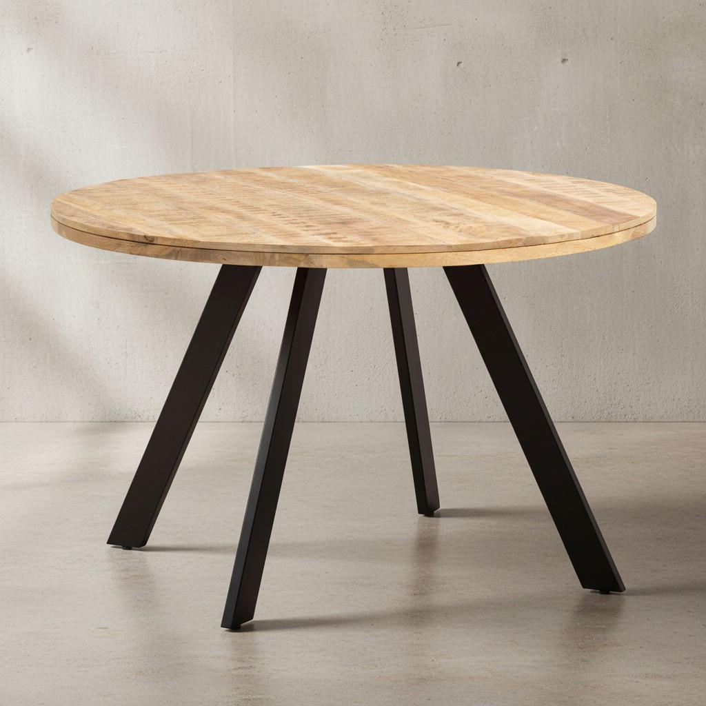 ESSZIMMERTISCH – Rund Mango Massivholz 120x120x76 cm Metallbeine - Schwarz/Braun, Holz/Metall (120/120/76cm) - KADIMA DESIGN
