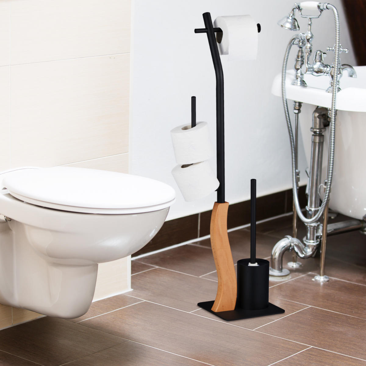 WC-GARNITUR - Schwarz, Holzwerkstoff/Kunststoff (26/87/20cm) - Relaxdays