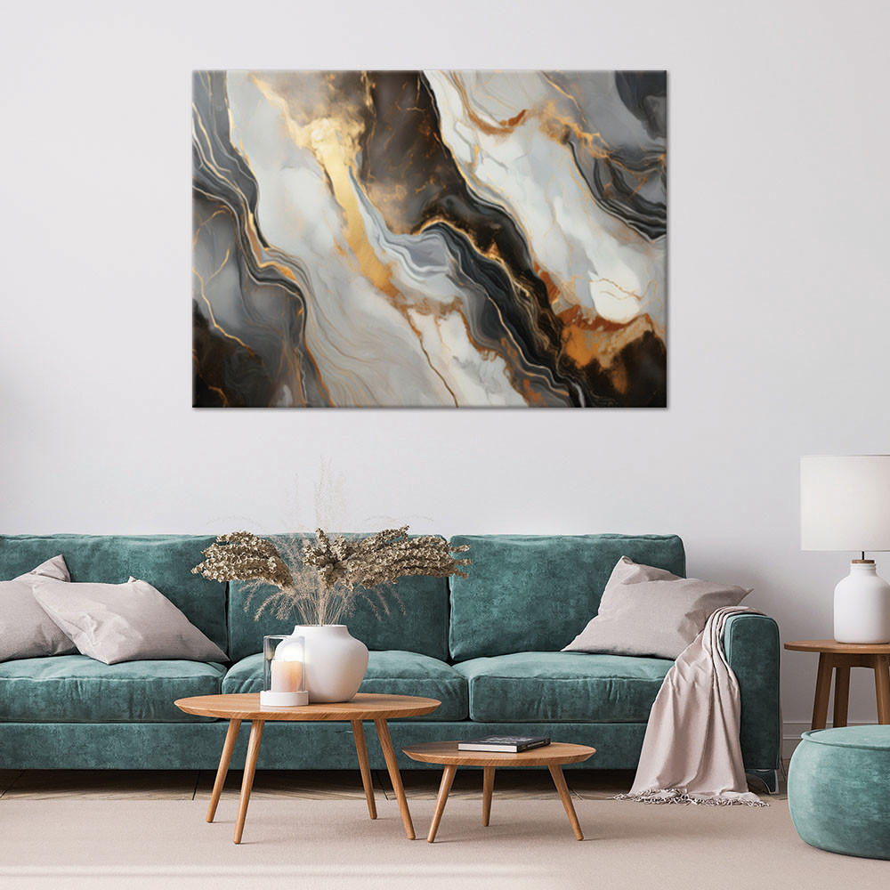 LEINWANDBILD Industrielle Abstraktion aus schwarzem grauem Marmor 100x70cm - Weiß, Textil (100/70cm) - Feeby
