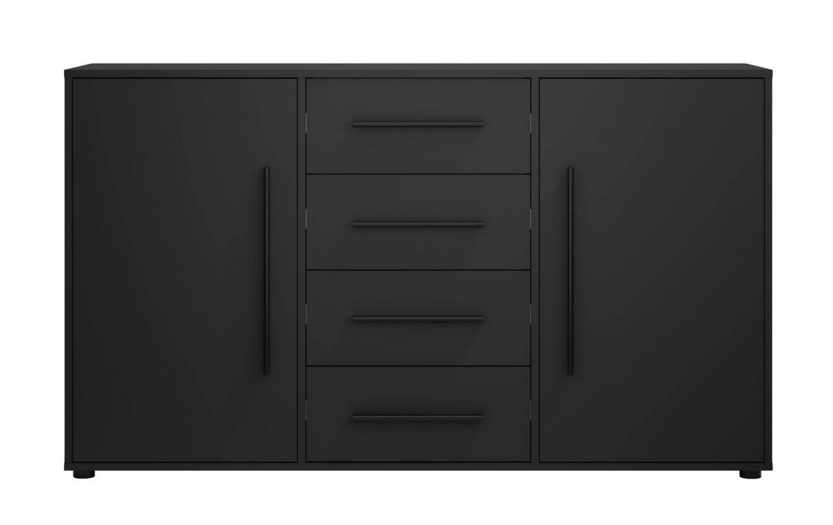 KOMMODE Modena K2D4SZ 150 cm in Schwarz mit Türen und Schubladen - Schwarz, Holzwerkstoff/Kunststoff (150/87/40cm)