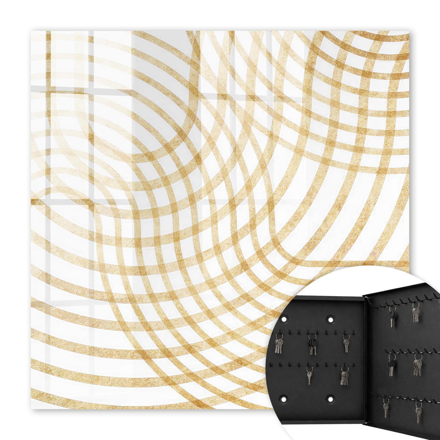 SCHLÜSSELBOX Schwarz 30x30 cm- Türöffnung nach rechts - Geschwungene Linien - Gelb, Metall (30/30/5cm) - TULUP