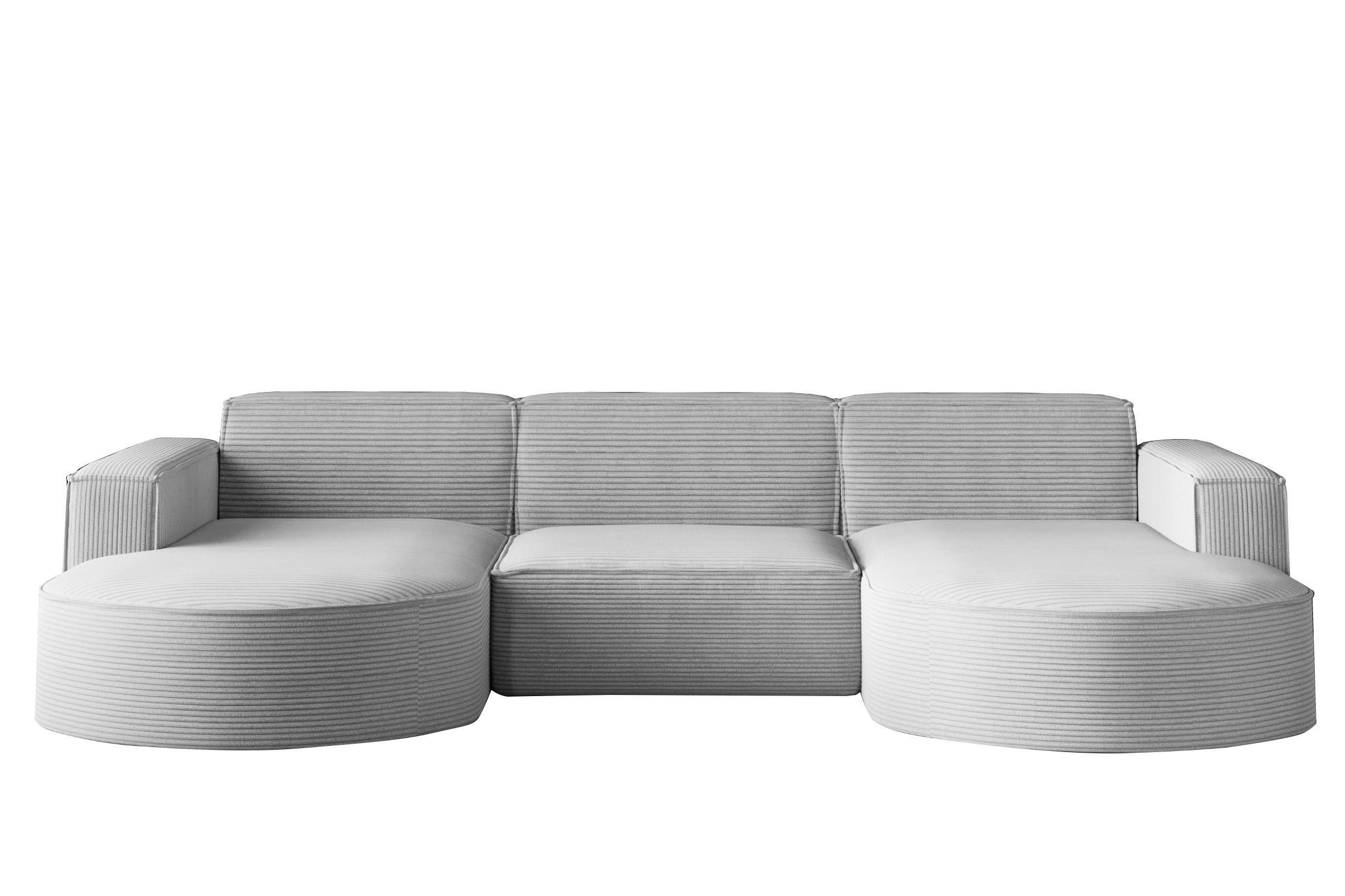 ECKSOFA Designer MODENA U STUDIO Stoff Dicker Cord Hellgrau - Hellgrau, Holz (165/299cm) - Kaiser Möbel