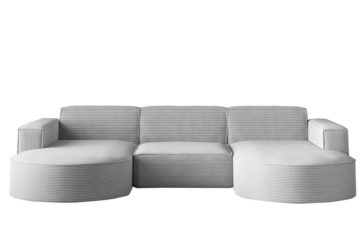 ECKSOFA Designer MODENA U STUDIO Stoff Dicker Cord Hellgrau - Hellgrau, Holz (165/299cm) - Kaiser Möbel