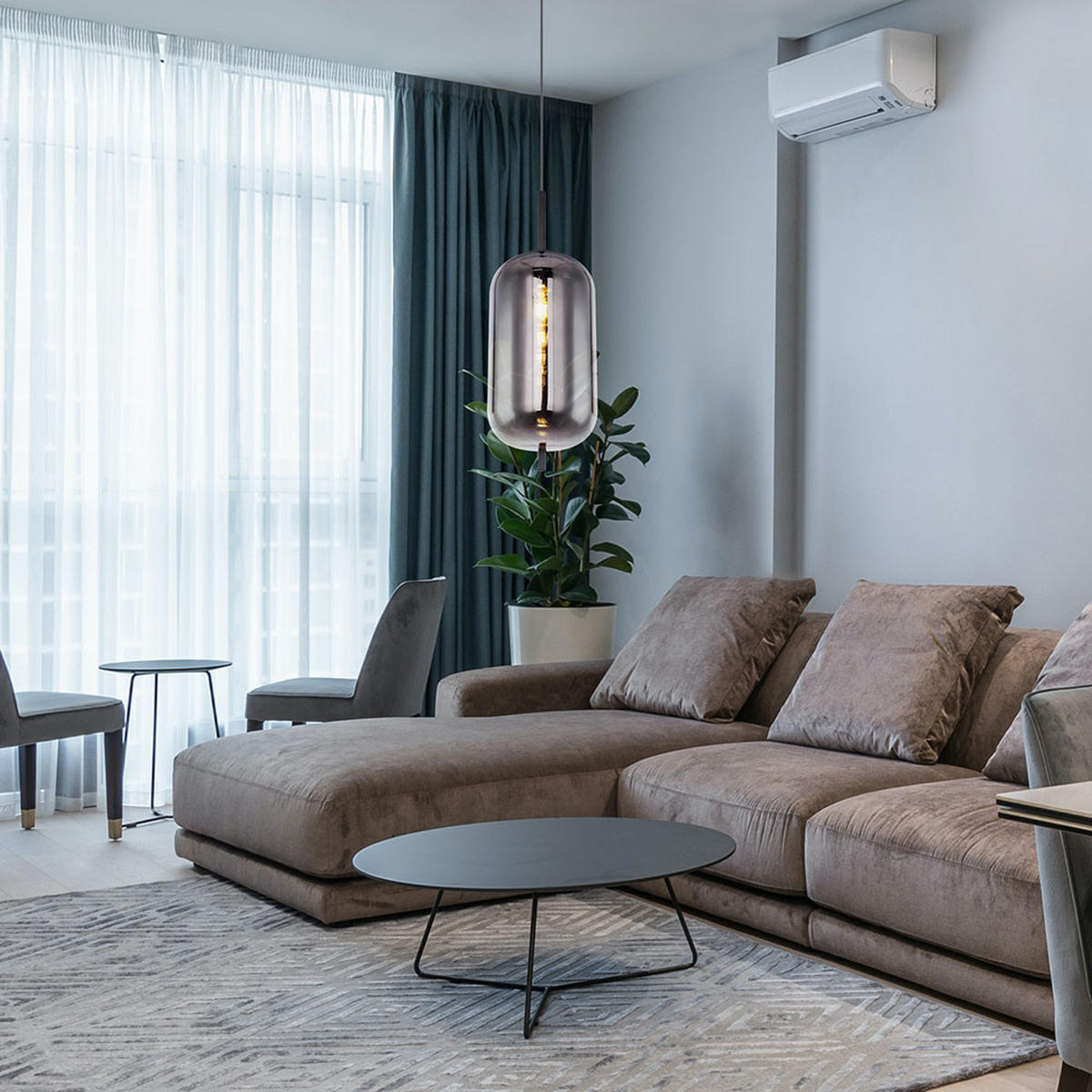 PENDELLEUCHTE Metall Grau Rauchoptik - Grau, Glas (22/22/120cm)