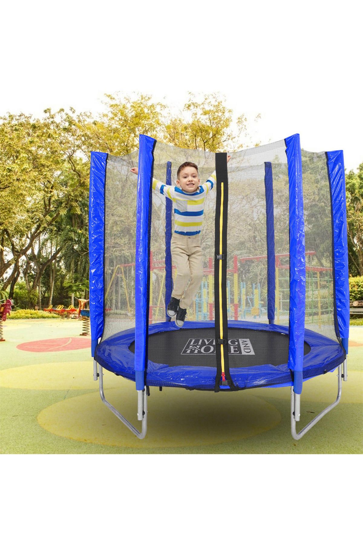 TRAMPOLIN aus Stahl, PP, EPE, Federn in Blau + Schwarz mit Sicherheitsnetz für Kinder 150 cm Durchmesser x 160 cm Höhe - Blau, Metall (150/150/160cm) - Livingandhome
