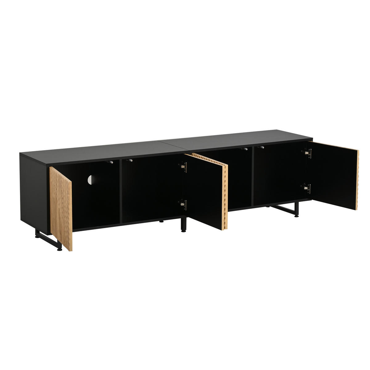 TV-LOWBOARD 180x40x50 cm Holz Schwarz 4 Türen Stauraum - Naturfarben, Holzwerkstoff (40/50/180cm) - FLIEKS