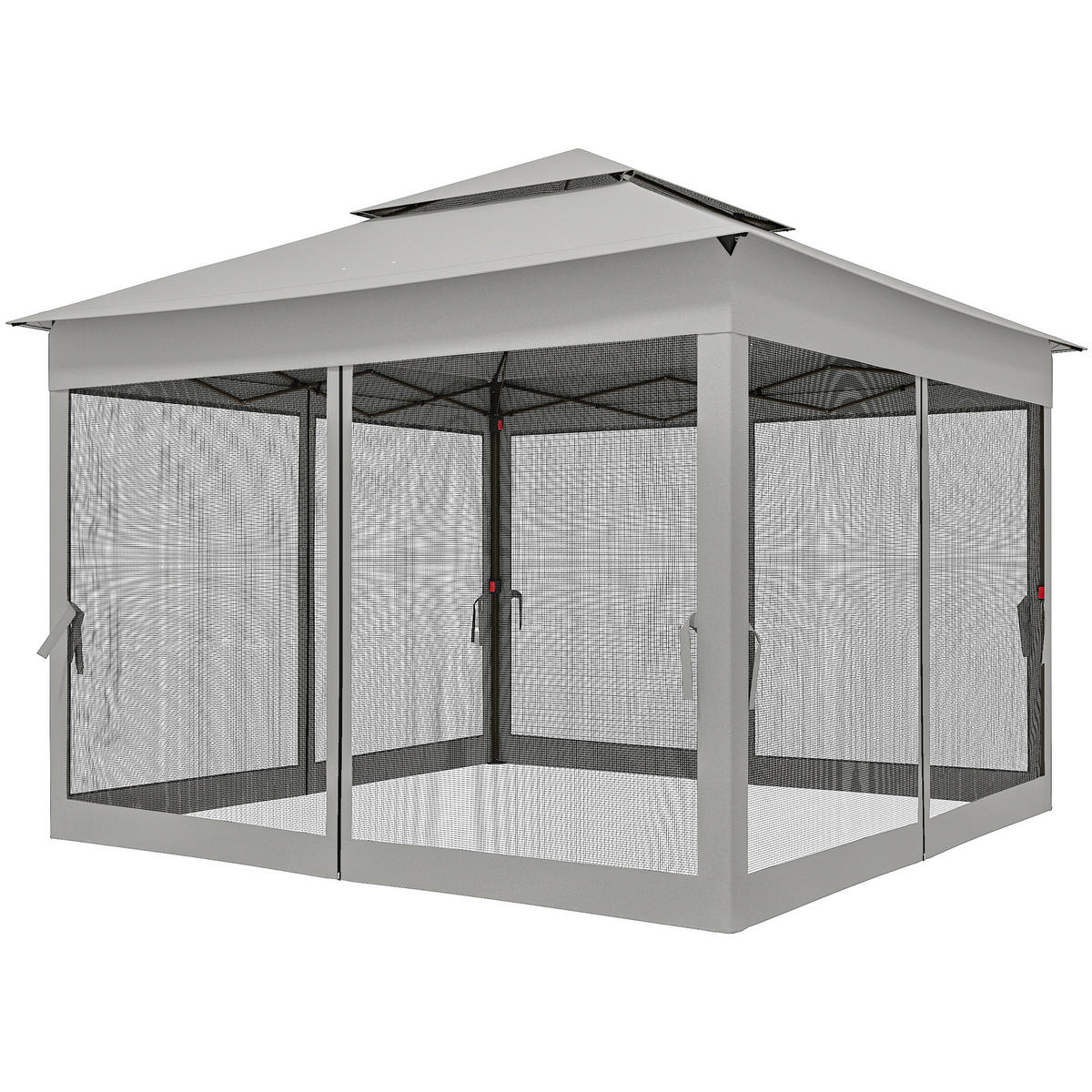 PAVILLON DE-14067 3/3 m, Doppeldach, 4 Moskitonetze - Grau, Metall (325/270/325cm) - ComfortXL