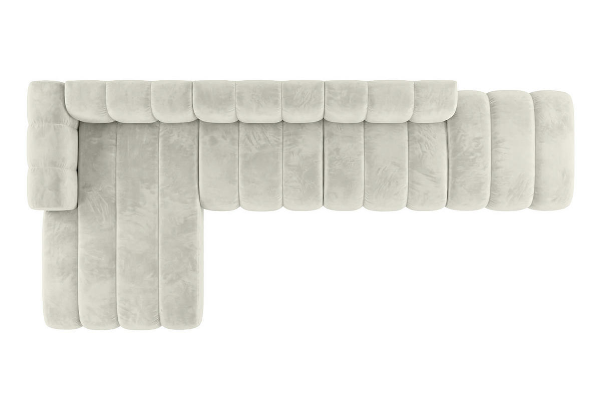 ECKSOFA Modulares In L-Form Mit Hocker, Velvet-Stoff Riviera, Ecru, Links, GRAND - Creme, Holz (386/179cm) - Kaiser Möbel