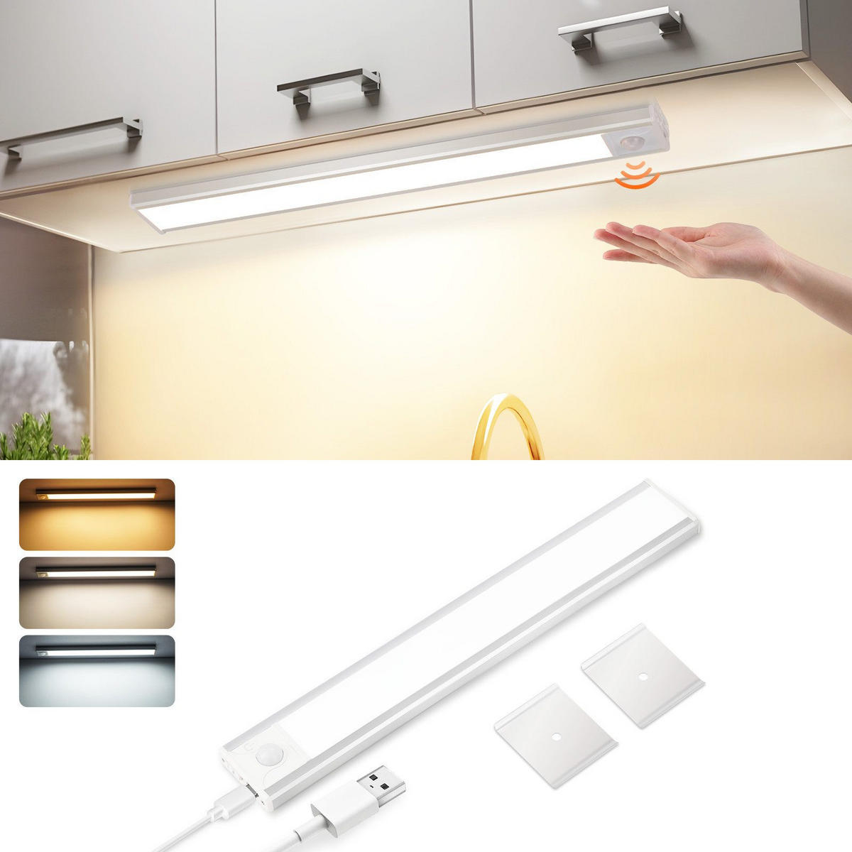 SCHRANKLEUCHTE LED Hellebogen 4/1/30 cm - Silberfarben, Metall (30/4/1cm) - ZMH