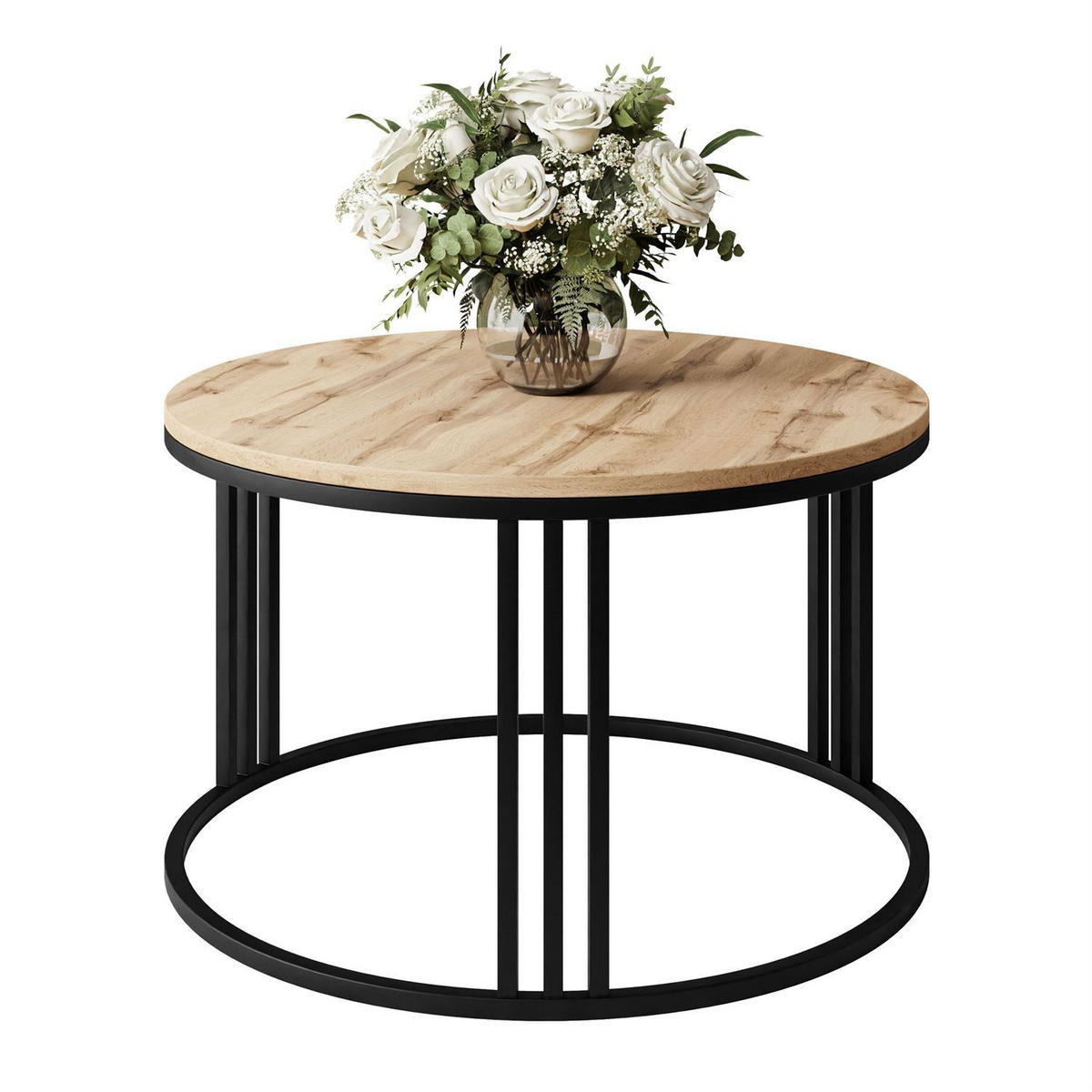 COUCHTISCH LORI LOFT - Eichefarben/Schwarz, Holzwerkstoff (70/70/48cm) - Lookway
